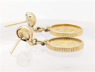 21K 5.6g Solid Yellow Gold Dos Pesos 14k Coin Bezel Drop Dangle Earring Set